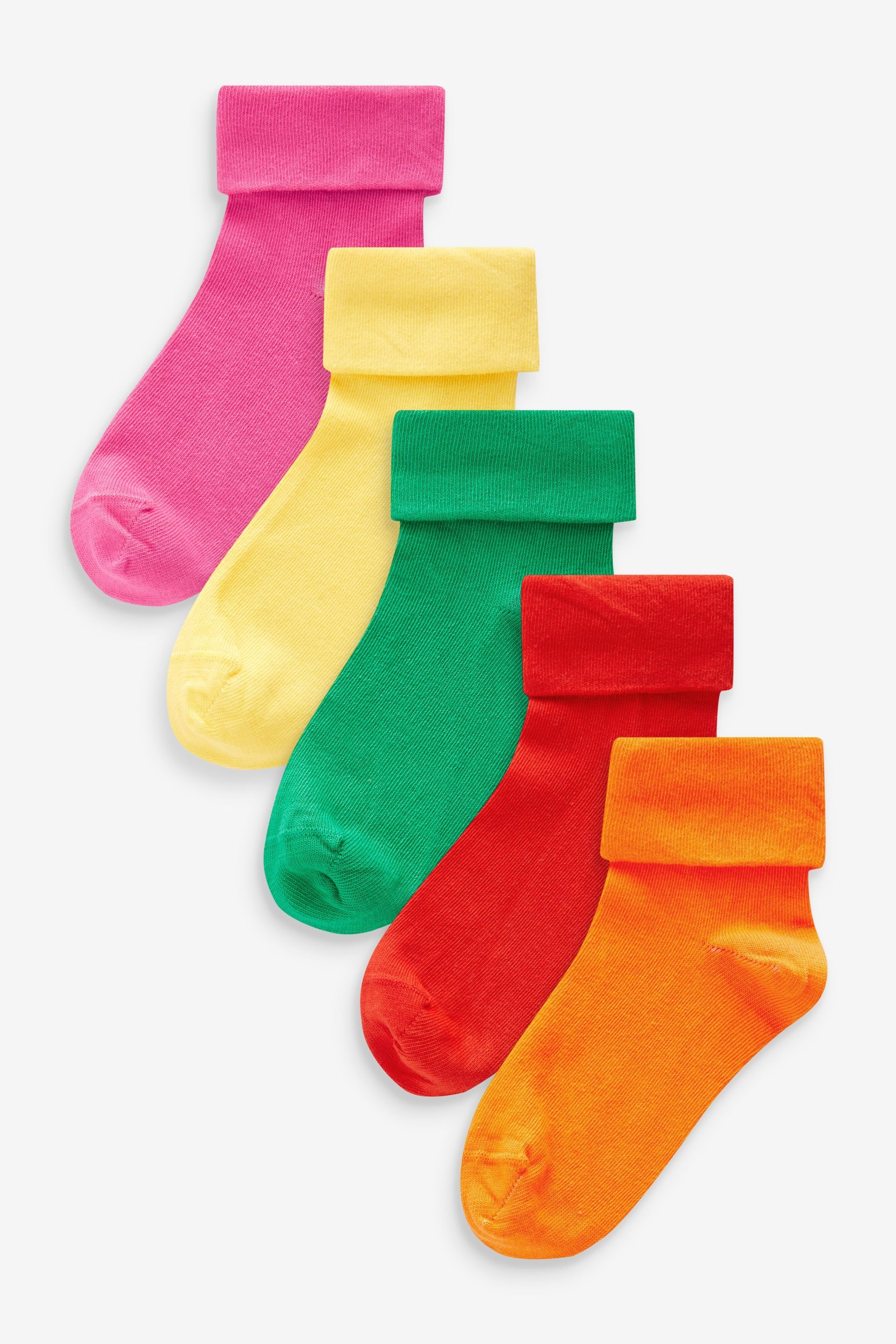 Bright Multi Coloured 5 Pack Cotton Rich Roll Top Ankle Socks - Image 1 of 7