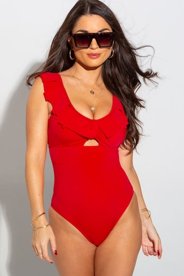 Pour Moi Red Space Frill Non Wired Swimsuit