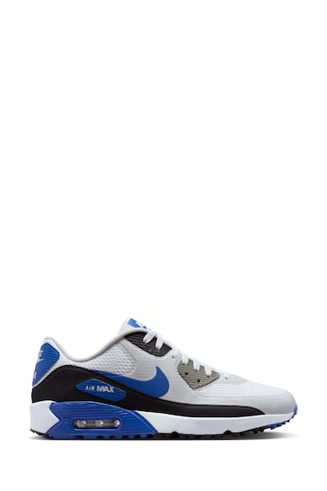 Nike White/Blue Air Max 90 Trainers