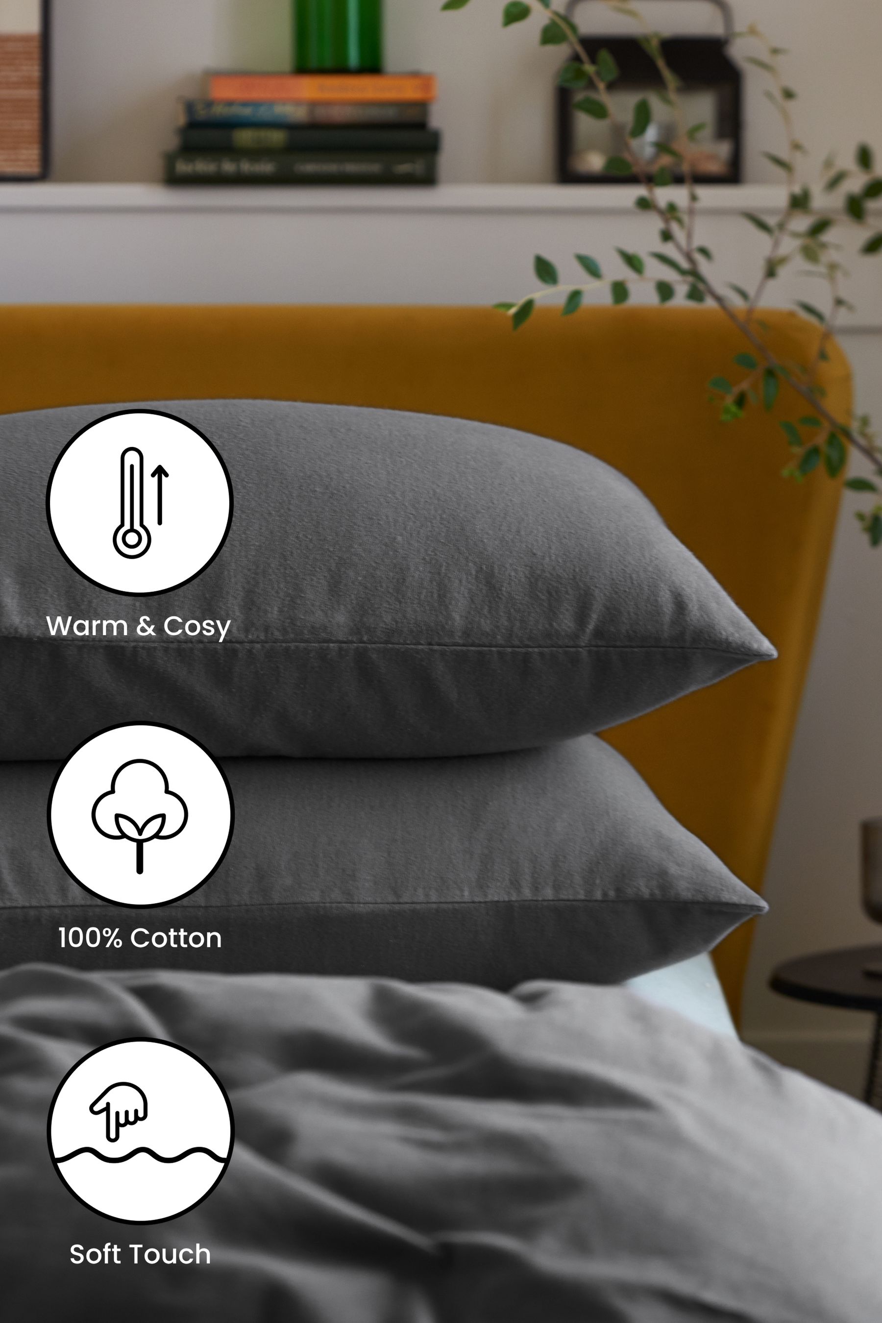 Grey brushed 2025 cotton pillowcases