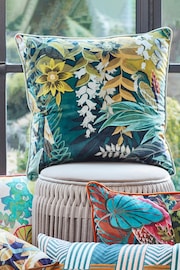 Prestigious Textiles Emerald Green Hidden Paradise Botanical Feather Filled Cushion - Image 1 of 4