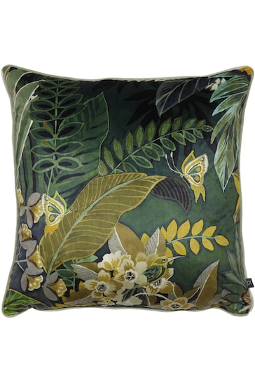 Prestigious Textiles Emerald Green Hidden Paradise Botanical Feather Filled Cushion