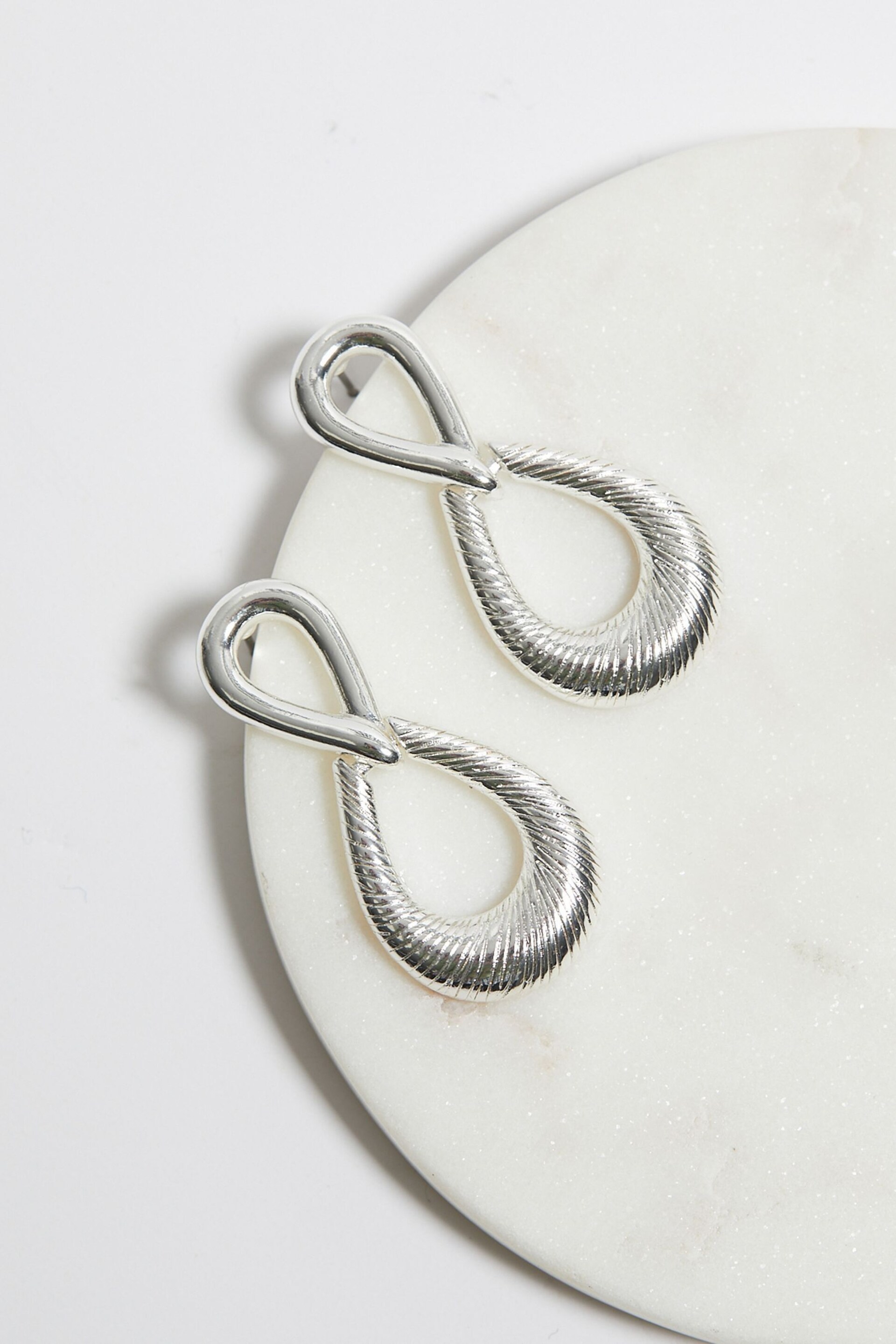 Mood Silver Recycled Polished And Textured Tear Drop Earrings - Image 2 of 2