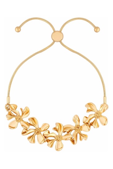 Mood Gold Polished Dipped Flower Graduated Toggle Bracelet