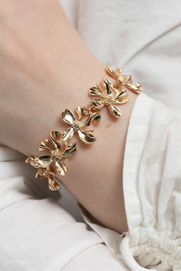 Mood Gold Polished Dipped Flower Graduated Toggle Bracelet