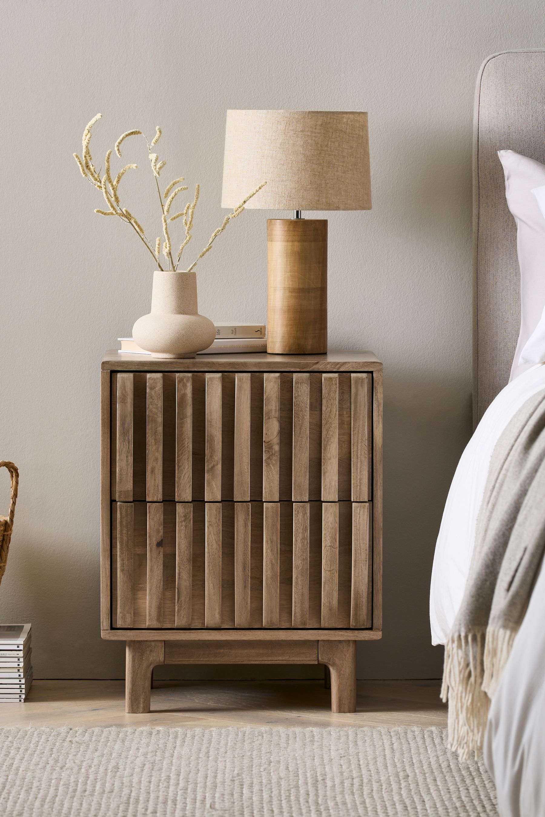 Natural wood 2025 nightstand with drawers