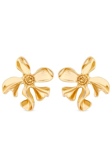 Mood Gold Polished Dipped Flower Stud Earrings