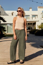 Khaki Green Linen Blend Cargo Trousers - Image 1 of 6