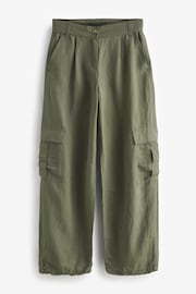 Khaki Green Linen Blend Cargo Trousers - Image 5 of 6