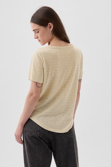 Gap Neutral Linen Blend Short Sleeve Scoop Neck T-Shirt