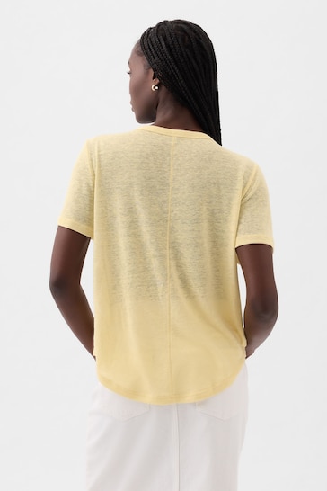 Gap Yellow Linen Blend Short Sleeve Scoop Neck T-Shirt
