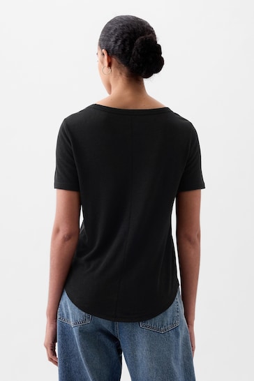 Gap Black Linen Blend Short Sleeve Scoop Neck T-Shirt