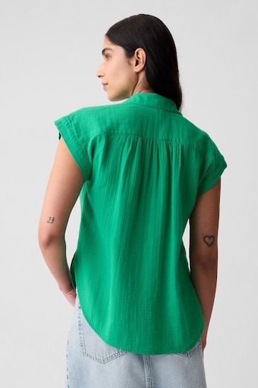 Gap Green Crinkle Cotton Short Sleeve Shirt