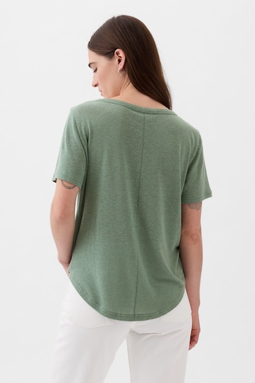 Gap Green Linen Blend Short Sleeve Scoop Neck T-Shirt