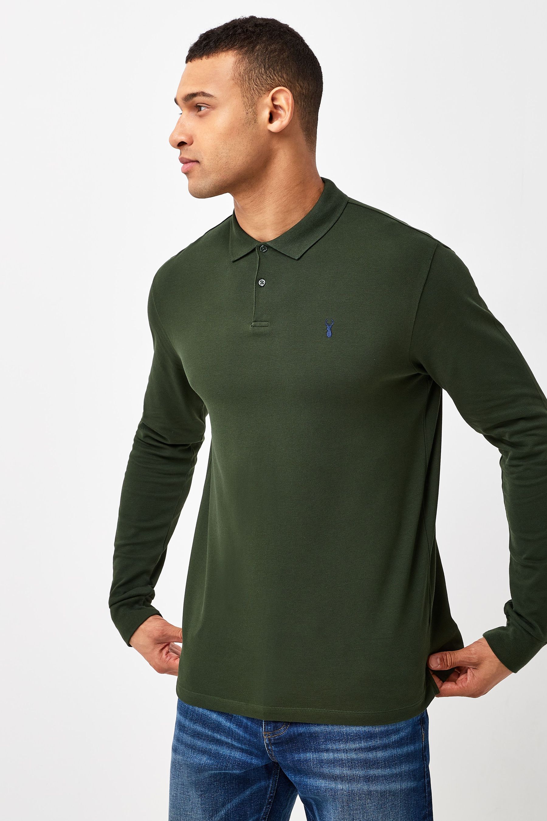 Mens green long sleeve new arrivals polo shirt