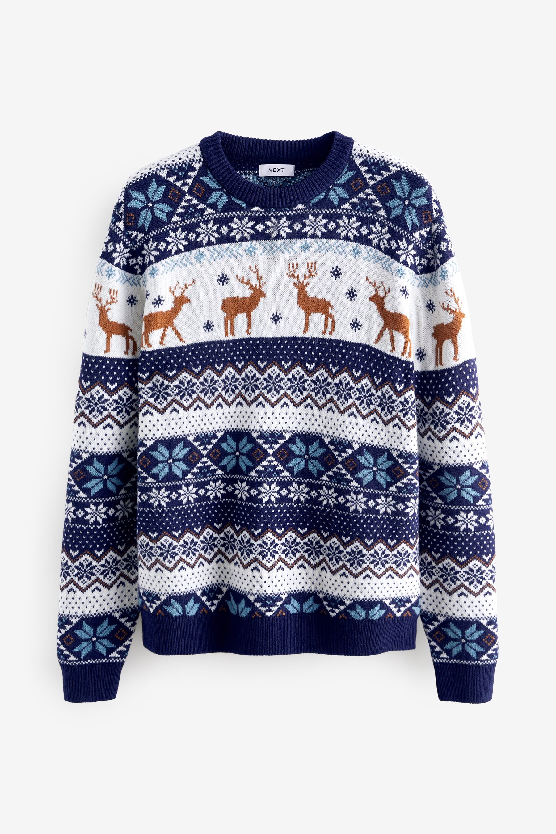 Buy Navy Blue Regular Stag Wrap Mens Knitted Christmas Jumper from Next Luxembourg