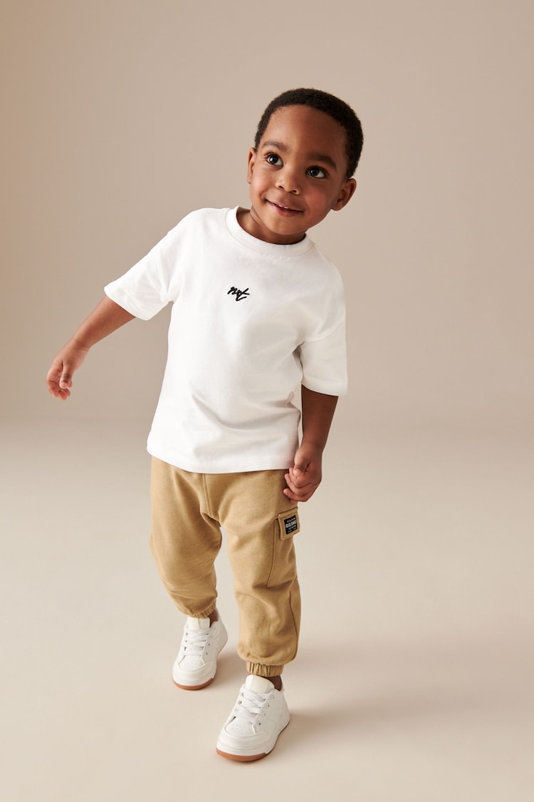 White/Tan Short Sleeve T-Shirt and Utility Joggers Set (3mths-7yrs) - Image 2 of 10