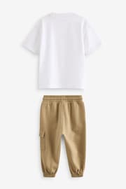 White/Tan Short Sleeve 100% Cotton T-Shirt and Utility Joggers Set (3mths-7yrs) - Image 8 of 10