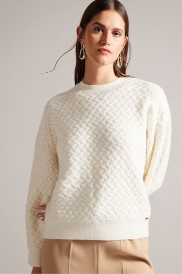 Ted Baker Cream Easy Fit Morlea Horizontal Cable Sweater