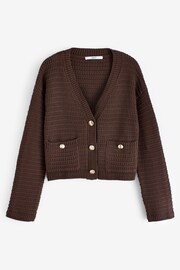 Chocolate Brown Gold Button Pocket Detail Cardigan - Image 5 of 6
