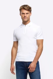 River Island White Muscle Fit Brick Polo Shirt - Image 1 of 4