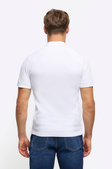 River Island White Muscle Fit Brick Polo Shirt