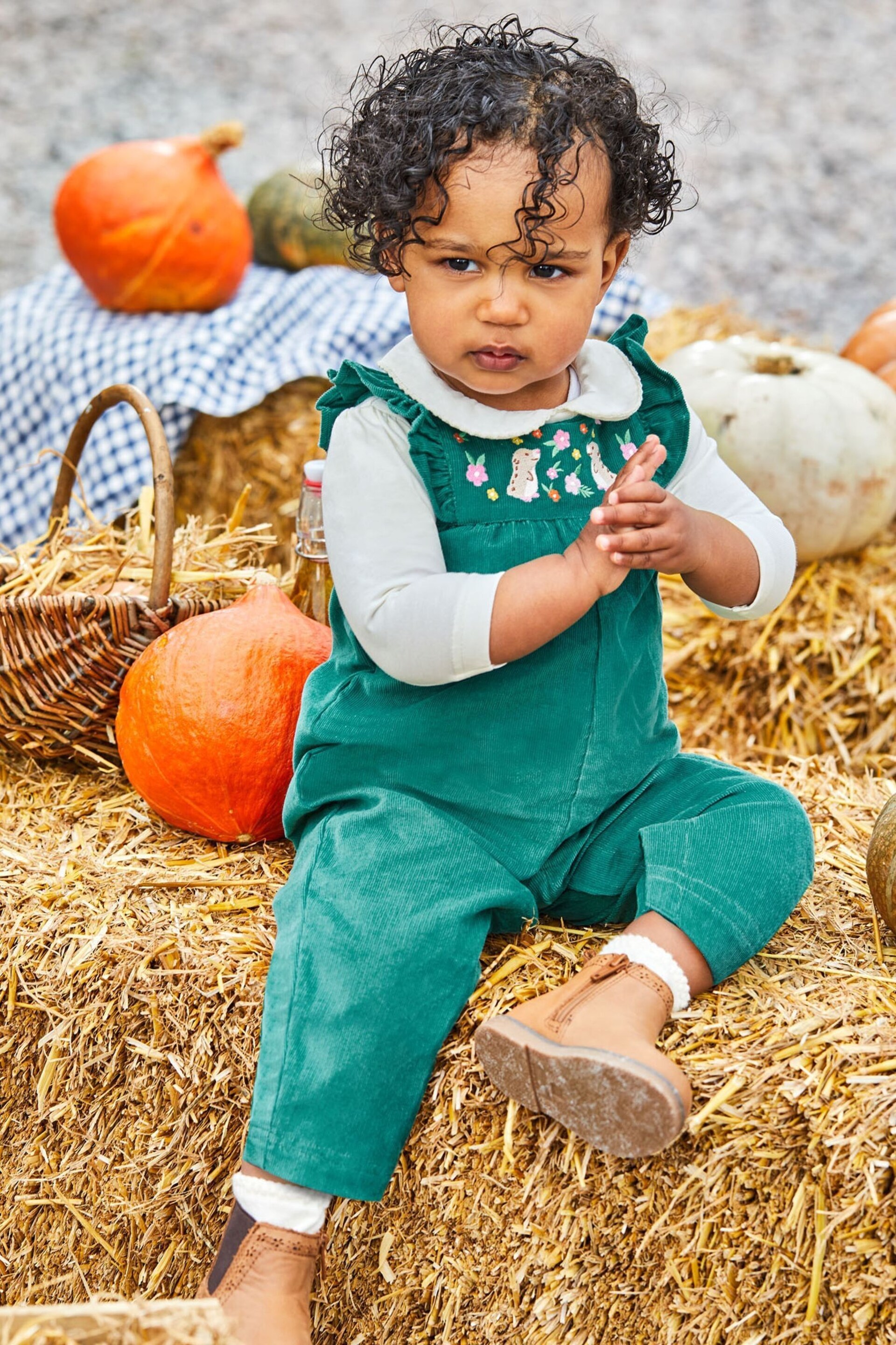 JoJo Maman Bébé Cream Plain Long Sleeve Peter Pan Bodysuit - Image 1 of 2