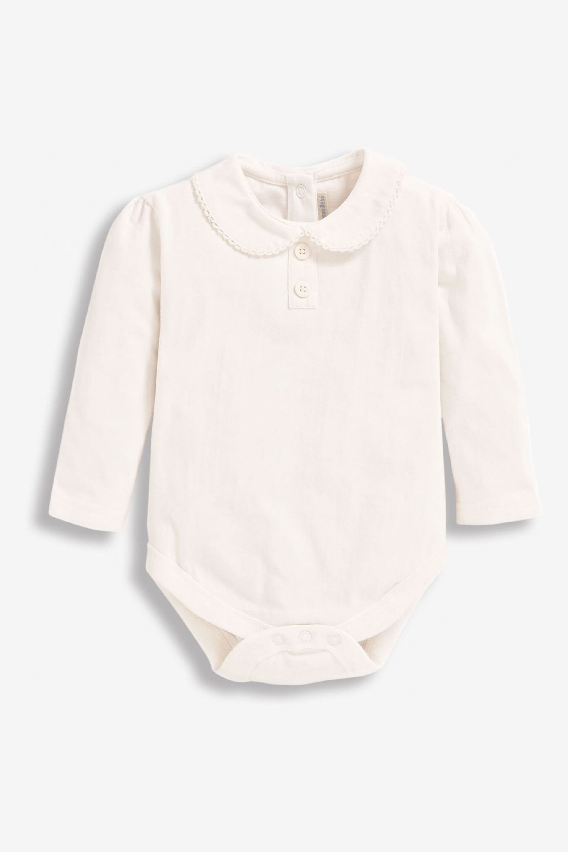 JoJo Maman Bébé Cream Plain Long Sleeve Peter Pan Bodysuit - Image 2 of 2