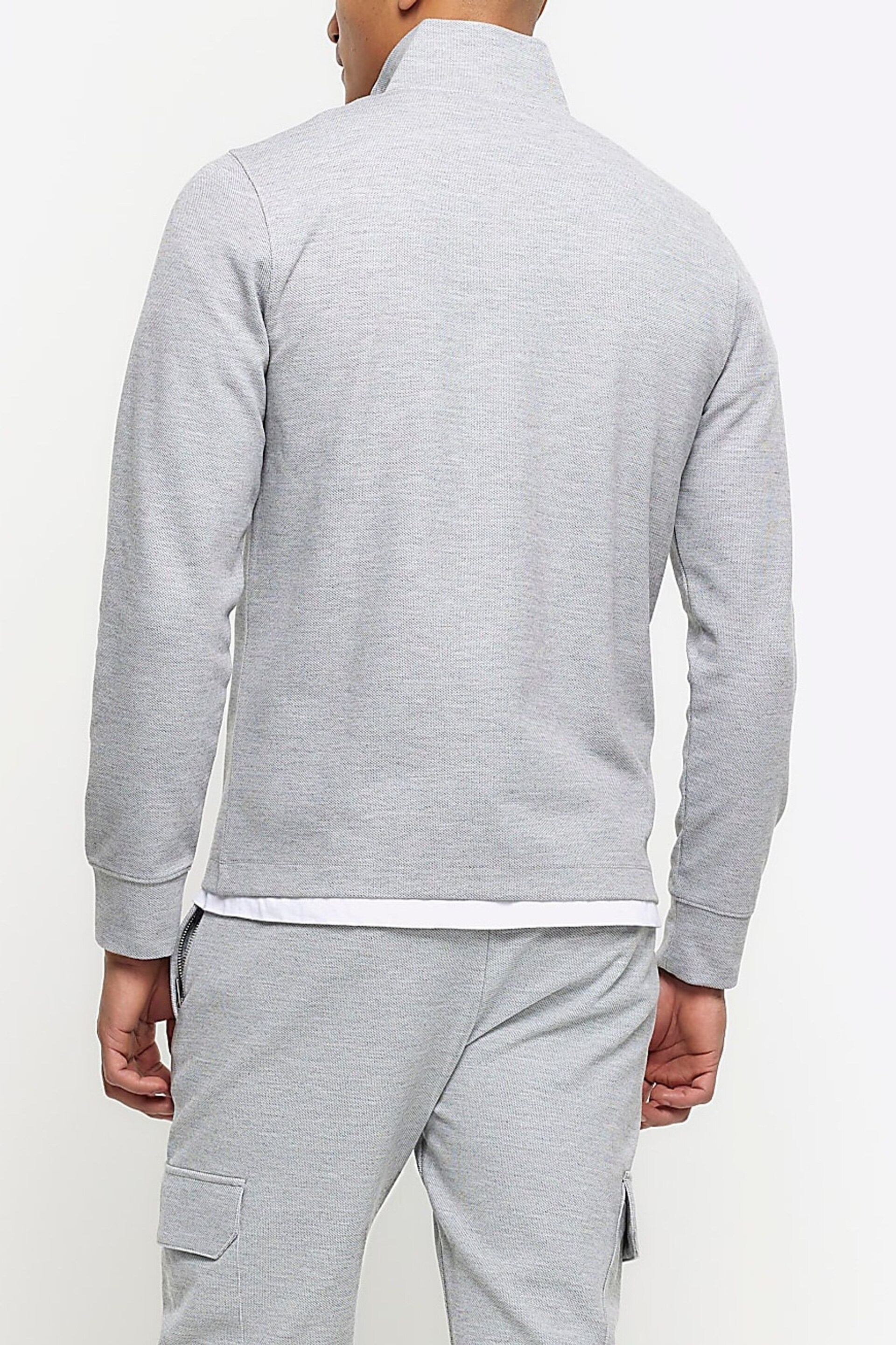 River Island Grey Slim Fit Textured Funnel Neck Sweat Shirt - Image 2 of 6