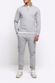 River Island Grey Slim Fit Textured Funnel Neck Sweat Shirt - Image 3 of 6