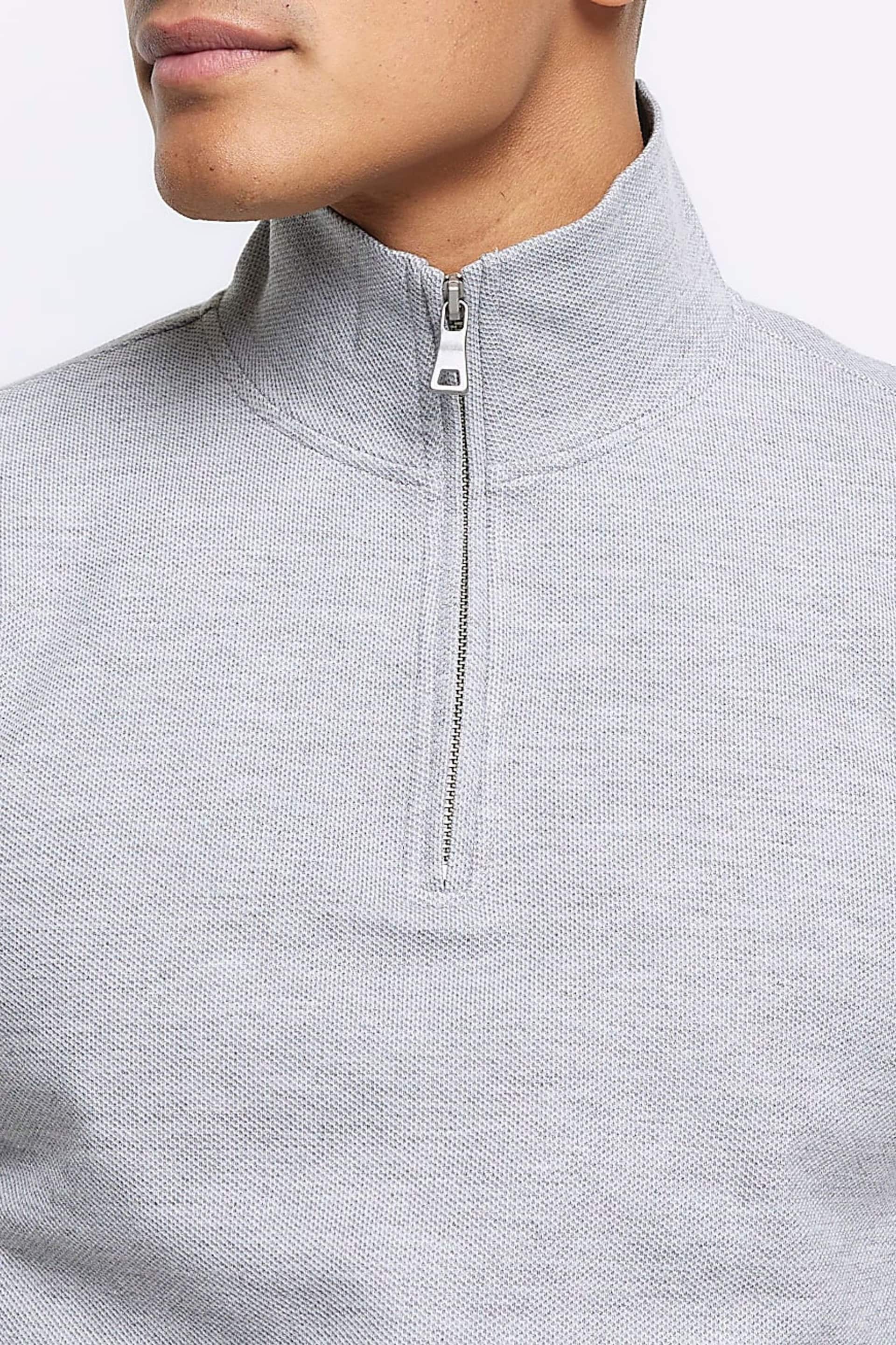 River Island Grey Slim Fit Textured Funnel Neck Sweat Shirt - Image 4 of 6