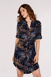 Apricot Navy Blue Multi Brushstroke Drawstring Dress - Image 1 of 4