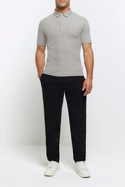 River Island Grey Muscle Fit Texture Ribbed Polo Shirt - Image 3 of 6