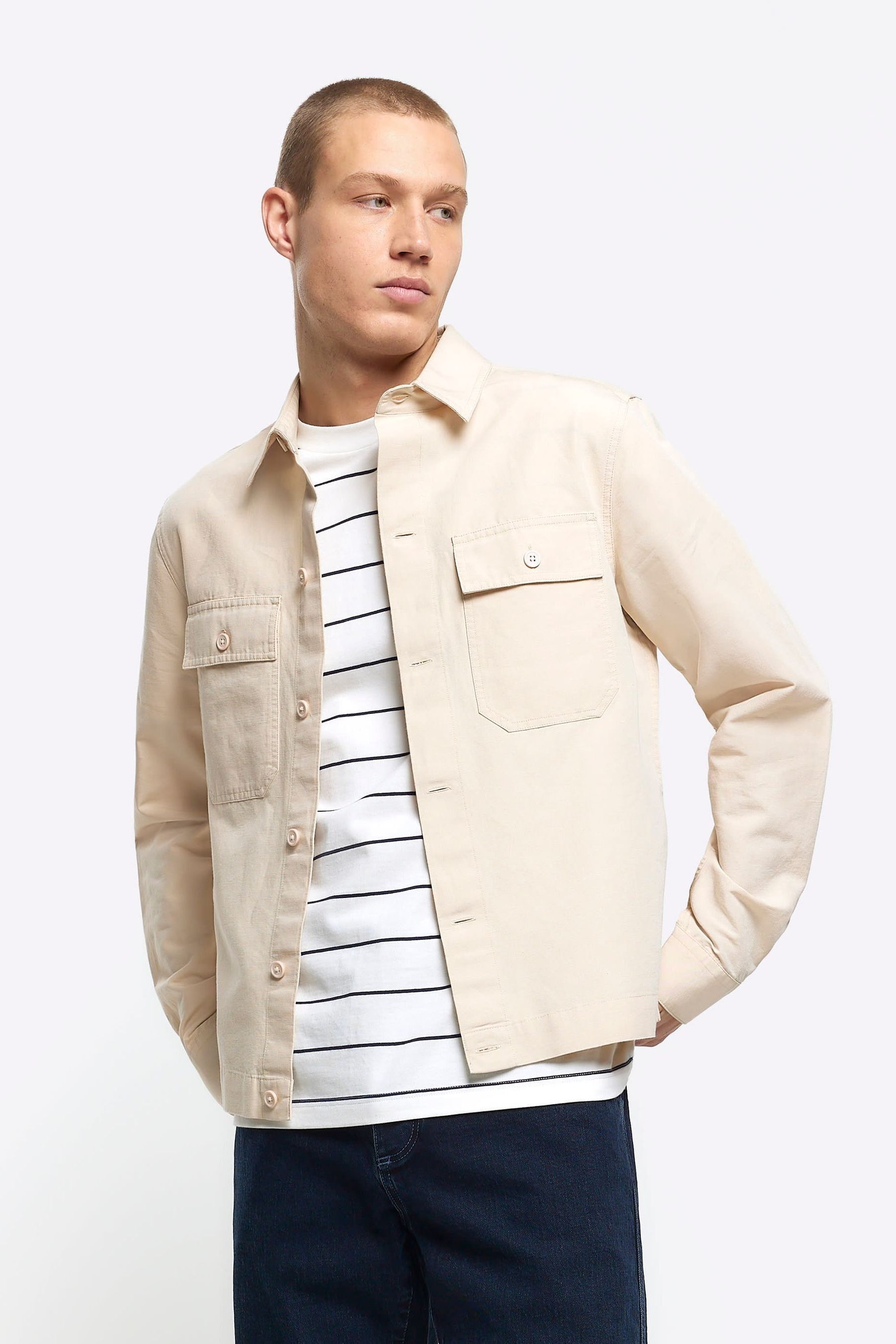 Buy River Island Cream Smart 100 Cotton Overshirt from the Next UK online shop