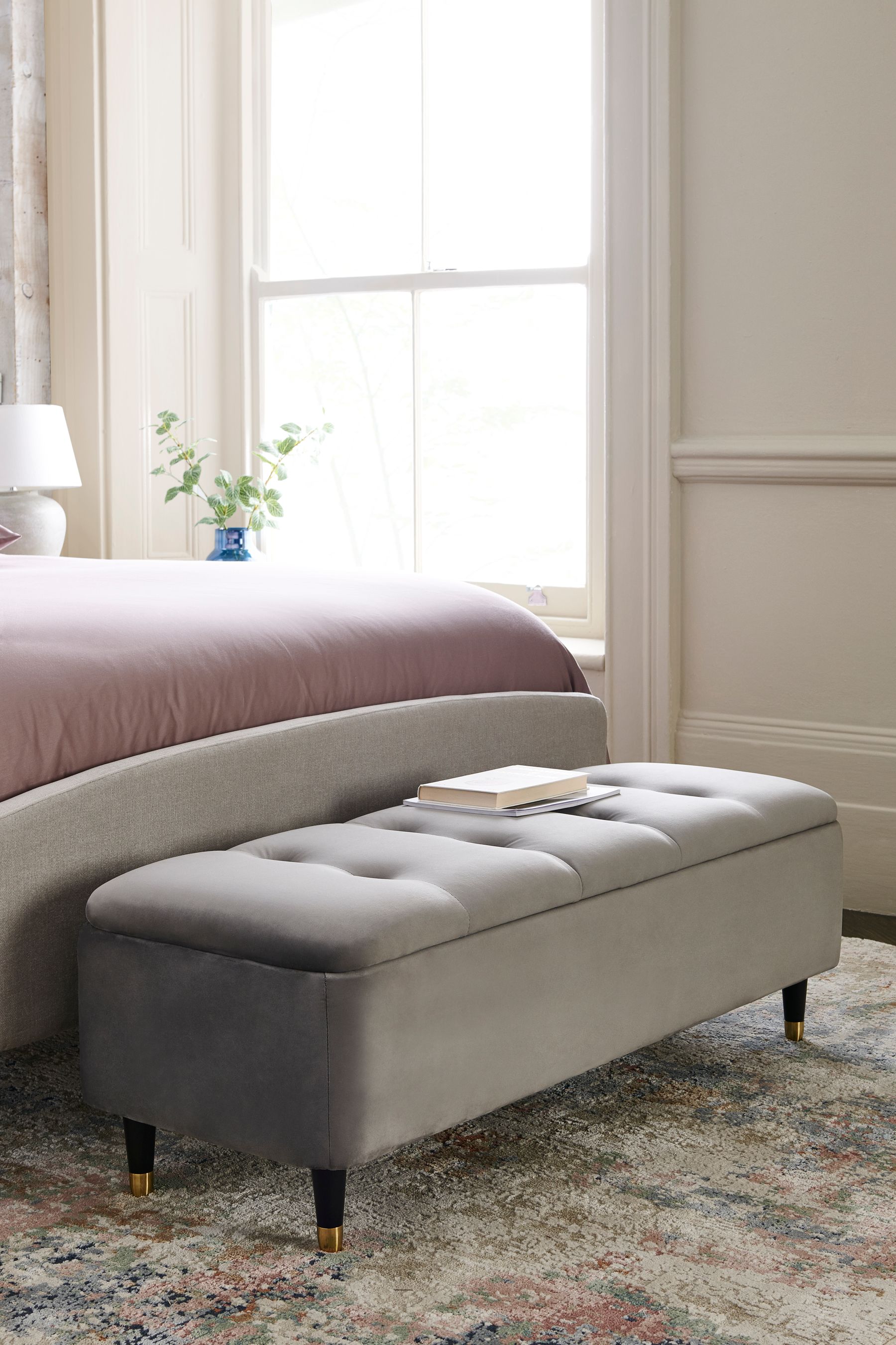 Opulent Velvet Steel Grey Stella Storage Ottoman Blanket Box