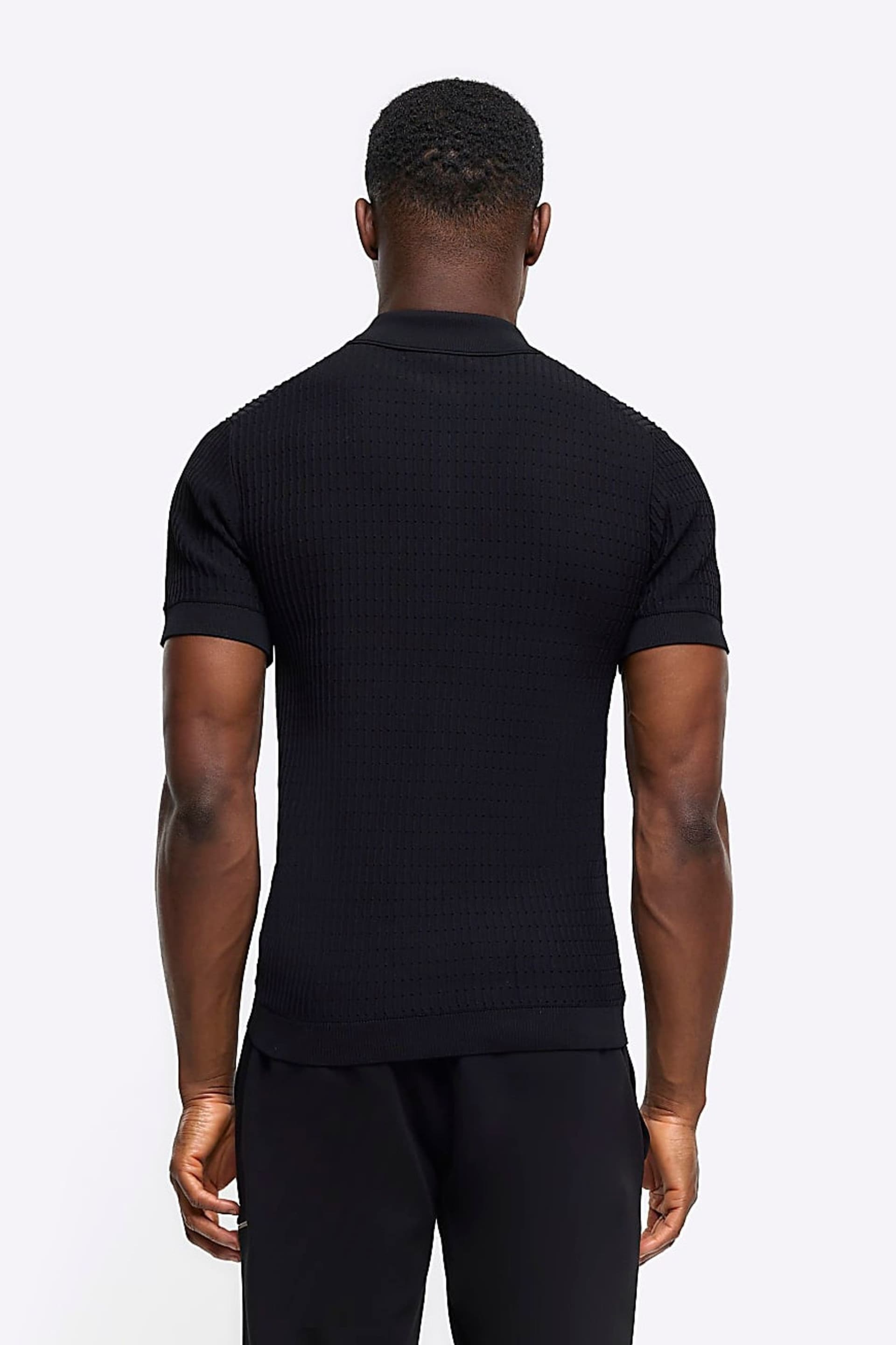 River Island Black Muscle Fit Brick Polo Shirt - Image 2 of 5