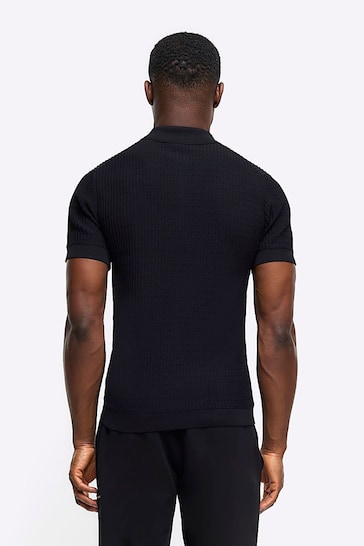 River Island Black Muscle Fit Brick Polo Shirt