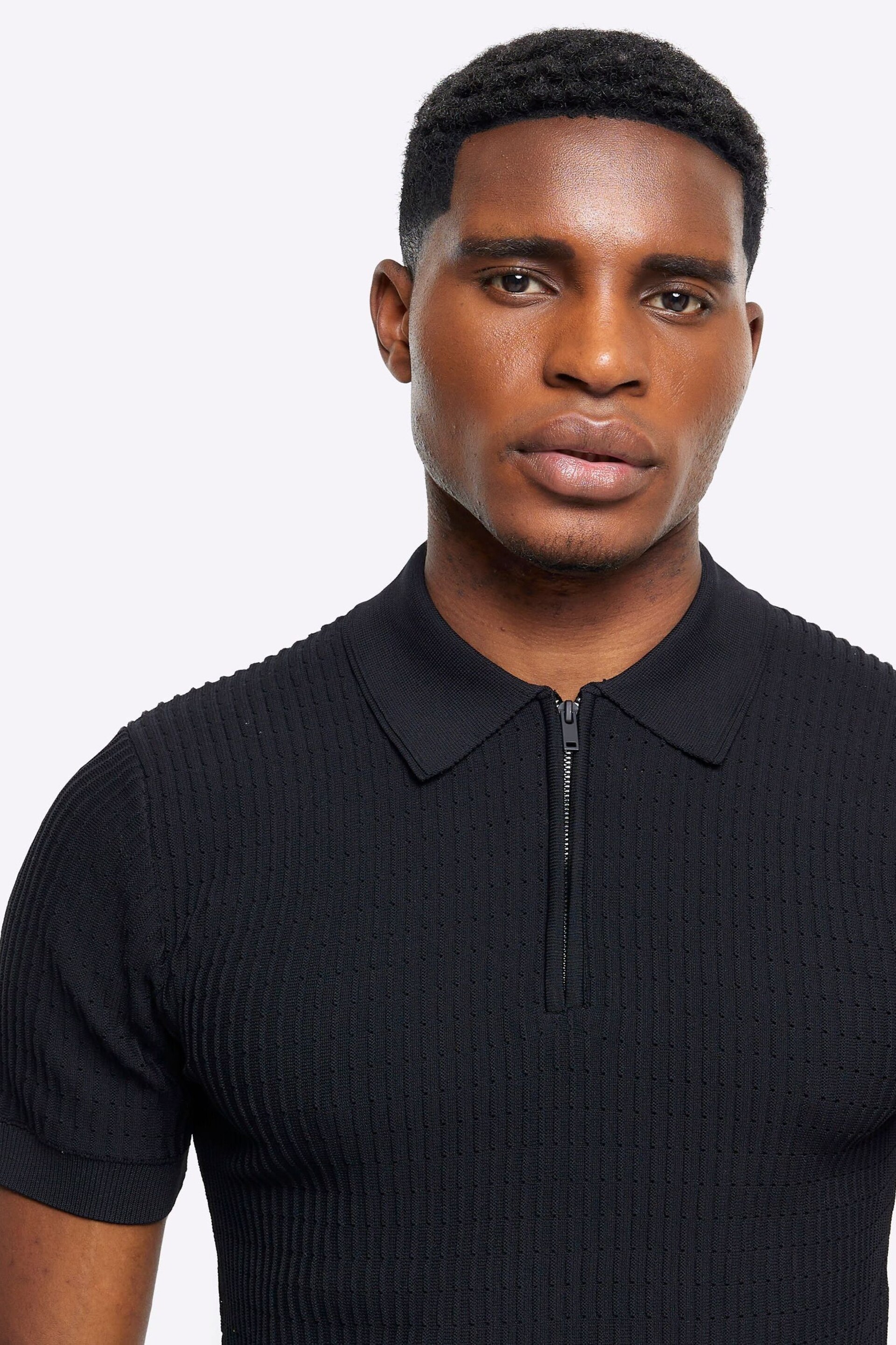 River Island Black Muscle Fit Brick Polo Shirt - Image 3 of 5