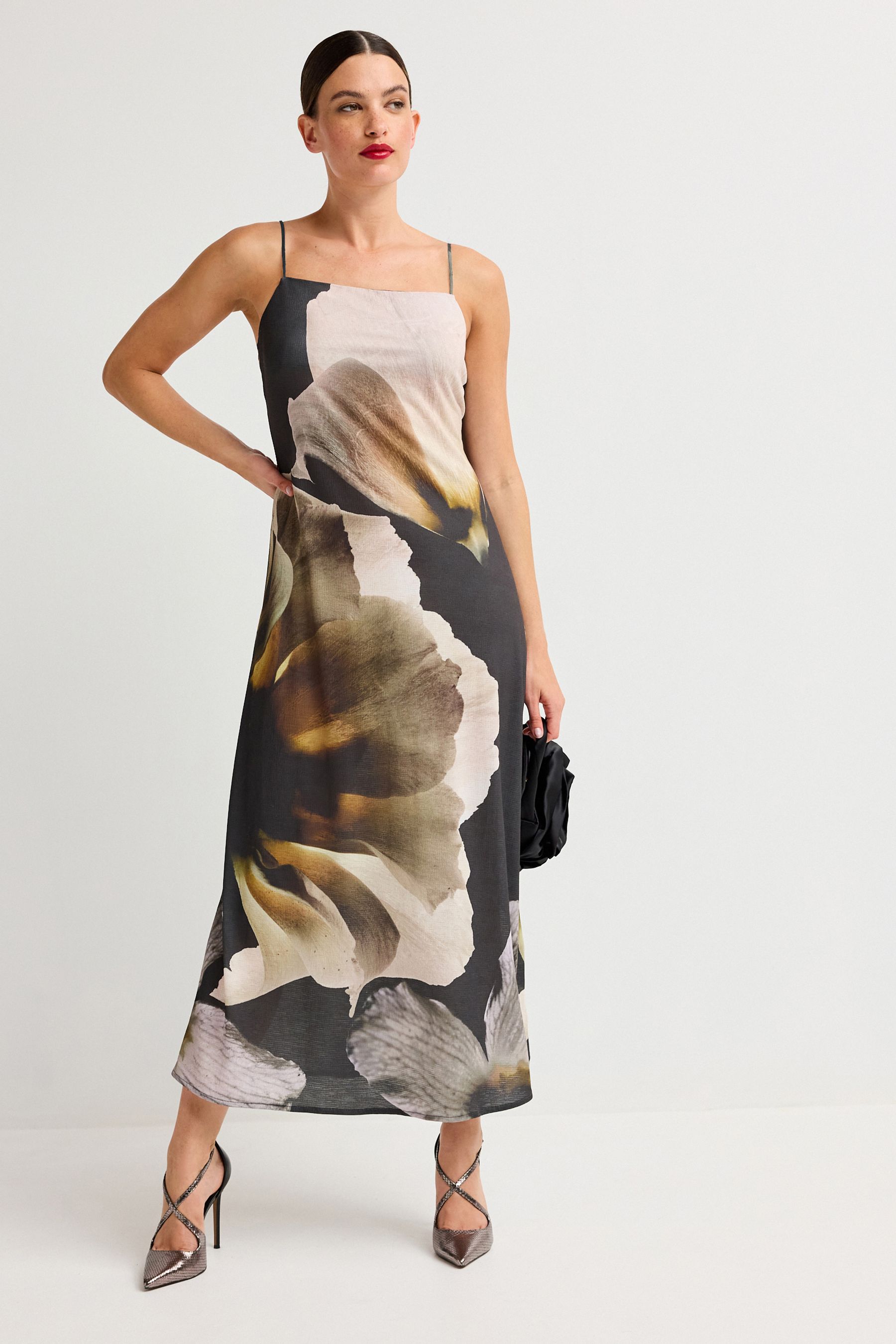 Buy Charcoal Floral Occasion Strappy Maxi Dress from Next Luxembourg