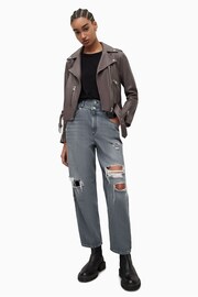 AllSaints Grey Balfern Biker Jacket - Image 3 of 6