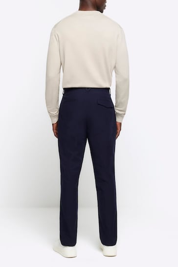 River Island Blue Textured Slim Trousers