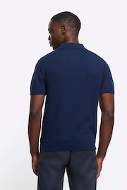 River Island Blue Textured Knitted Polo Shirt - Image 2 of 6