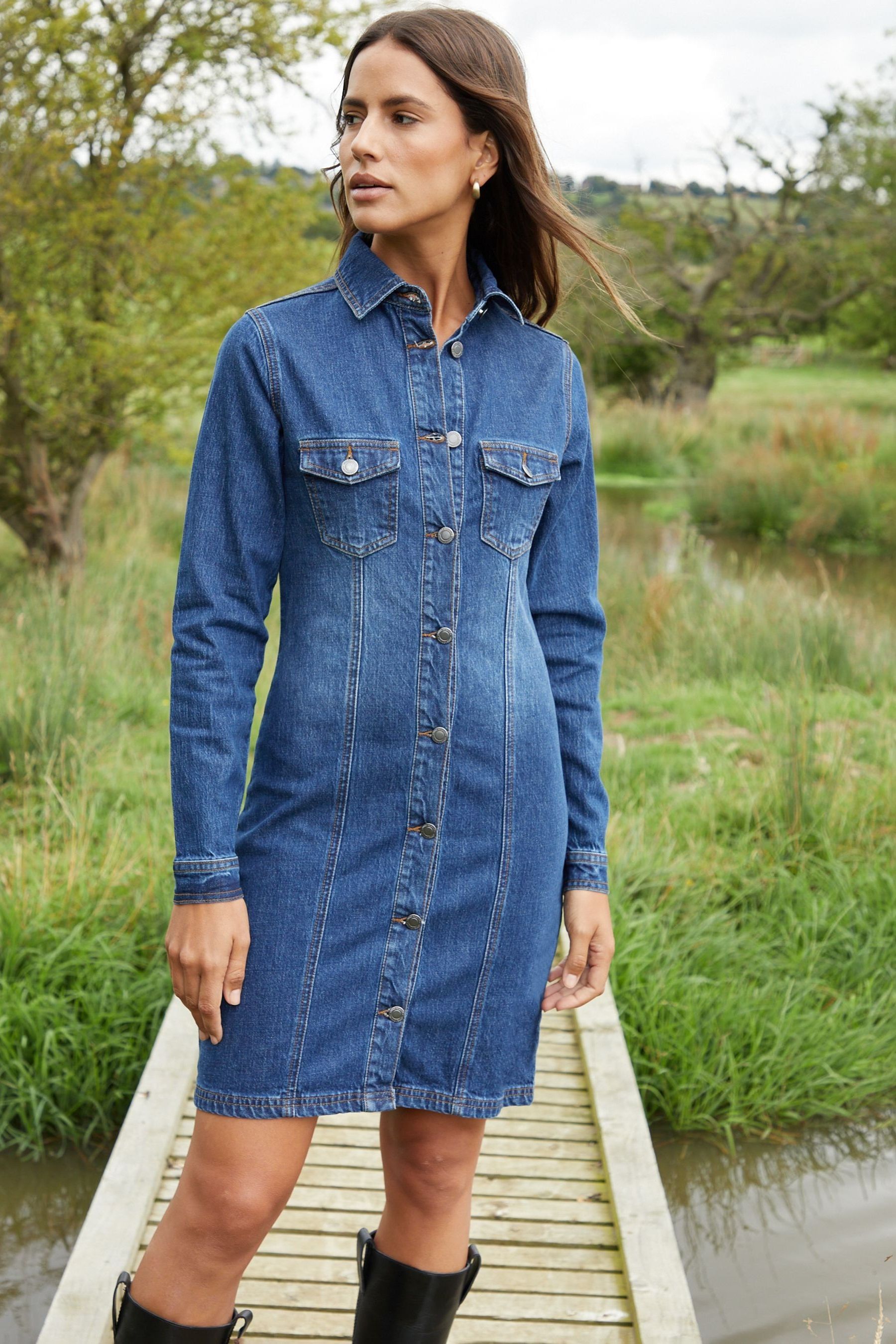 Buy Threadbare Blue Long Sleeve Denim Mini Dress from the Next UK online shop