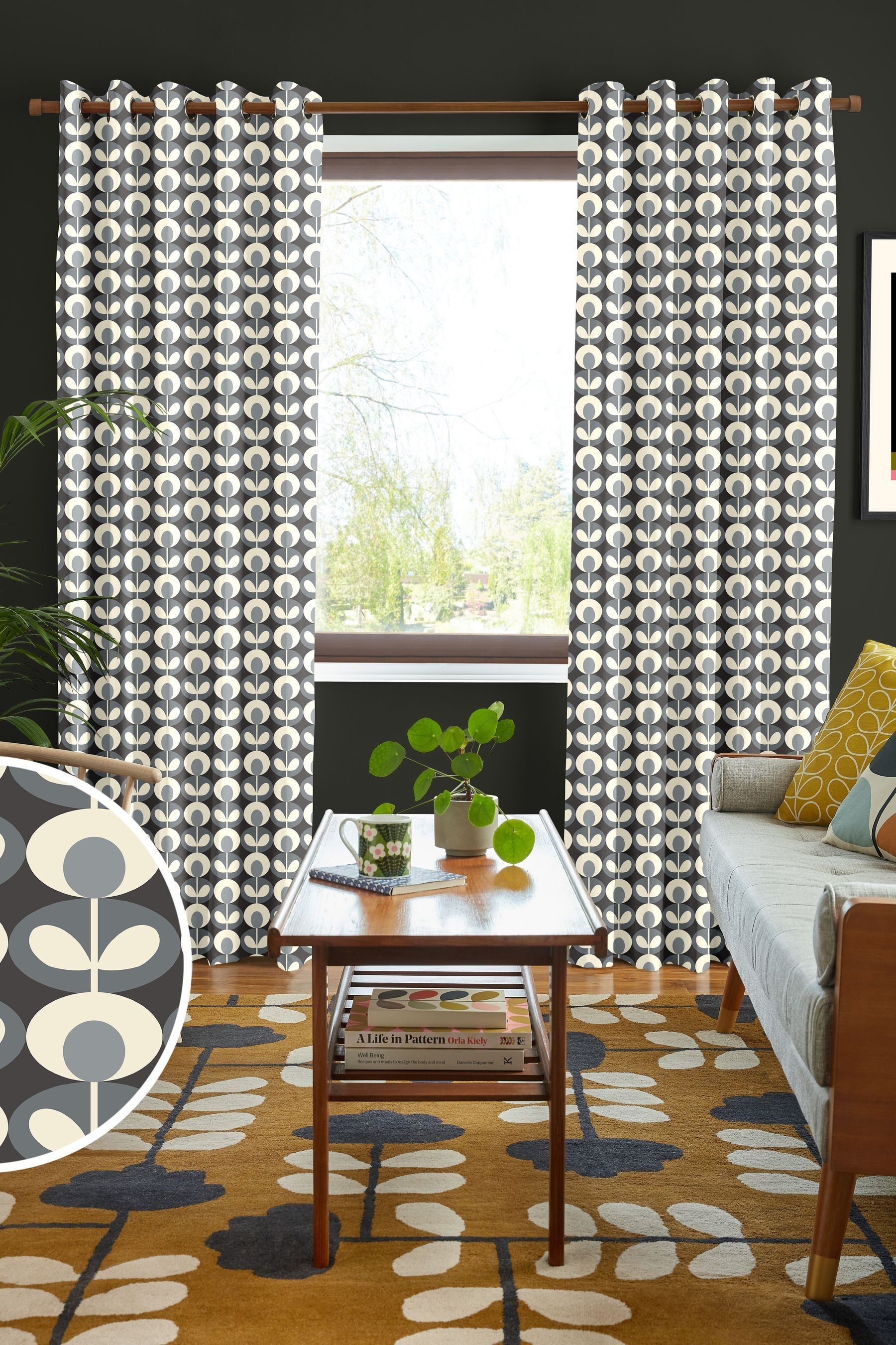 Buy Orla Kiely Grey 100 Cotton Oval Flower Made To Measure Curtains from the Next UK online shop