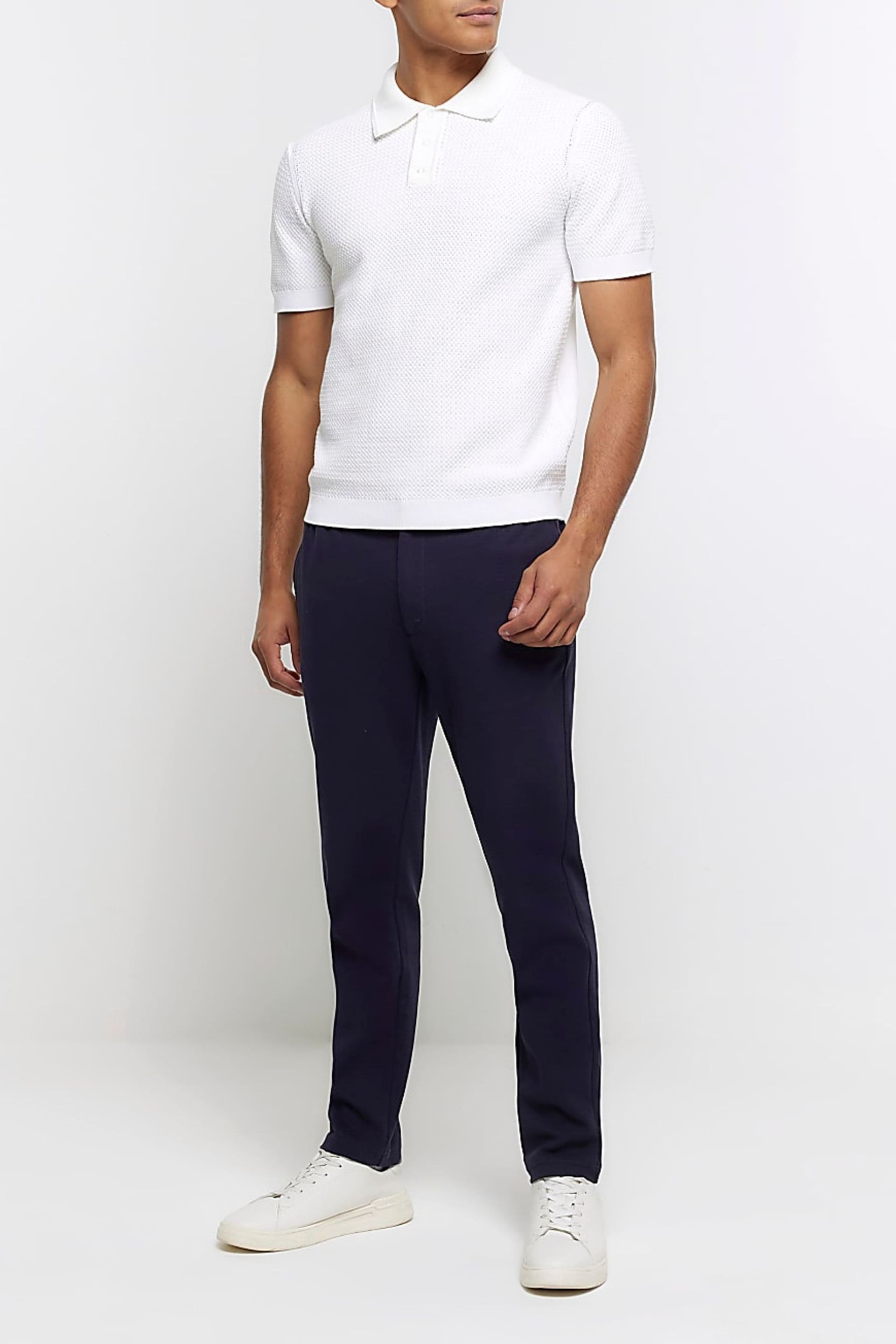 River Island White Textured Knitted Slim Fit Polo Shirt - Image 3 of 6