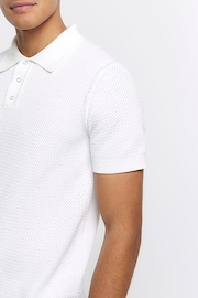 River Island White Textured Knitted Slim Fit Polo Shirt - Image 4 of 6