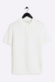 River Island White Textured Knitted Slim Fit Polo Shirt - Image 5 of 6