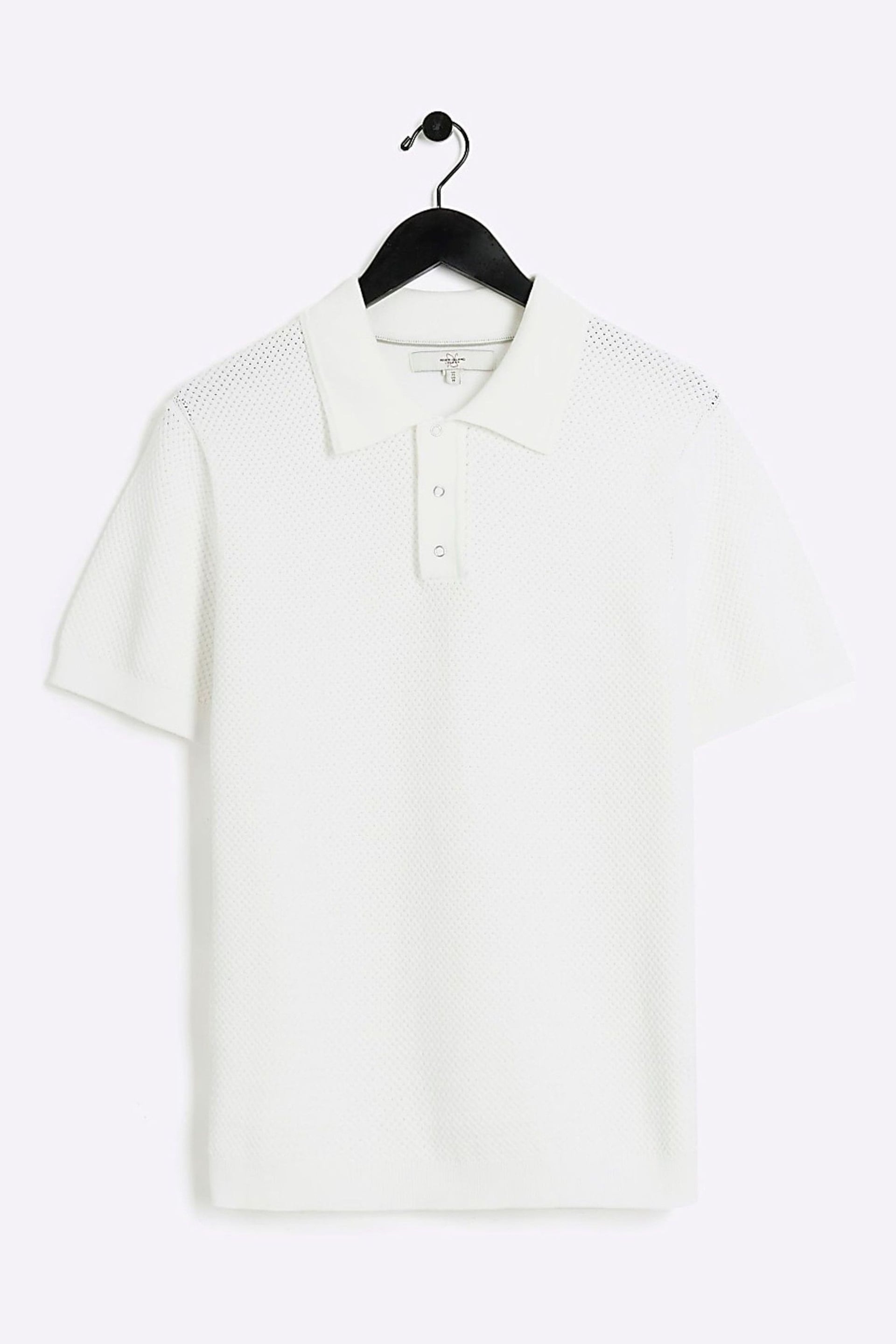 River Island White Textured Knitted Slim Fit Polo Shirt - Image 5 of 6