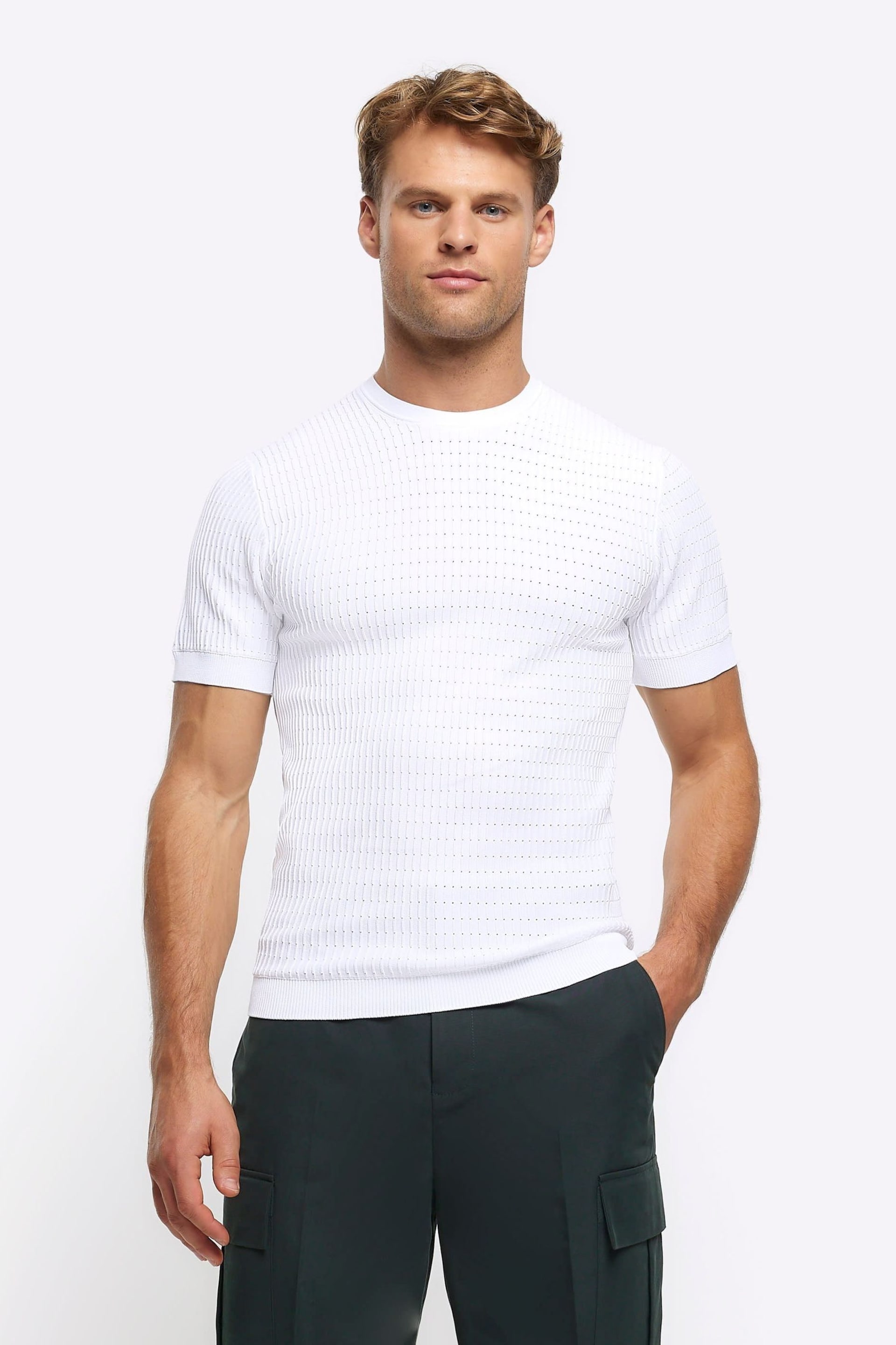 River Island White Muscle Fit Brick T-Shirt - Image 1 of 4