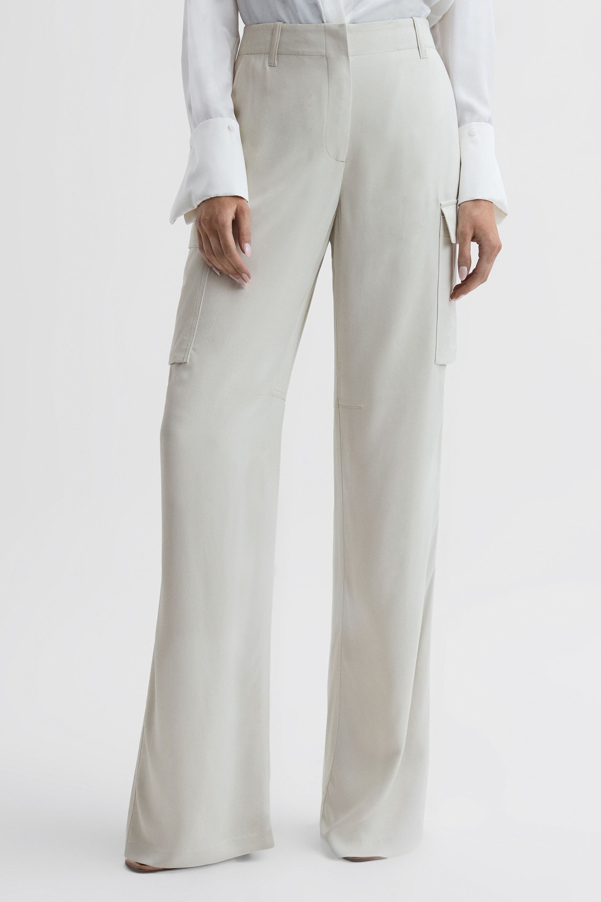 Reiss Neutral Drew Petite Wide Leg Combat Trousers - Image 1 of 6